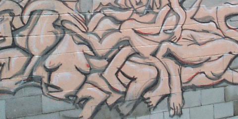 Orgy painting near the lighthouse, 12 feet by 6